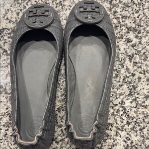 Tory Burch Minnie Travel Ballet Flats, Croc Embossed Leather in Zync